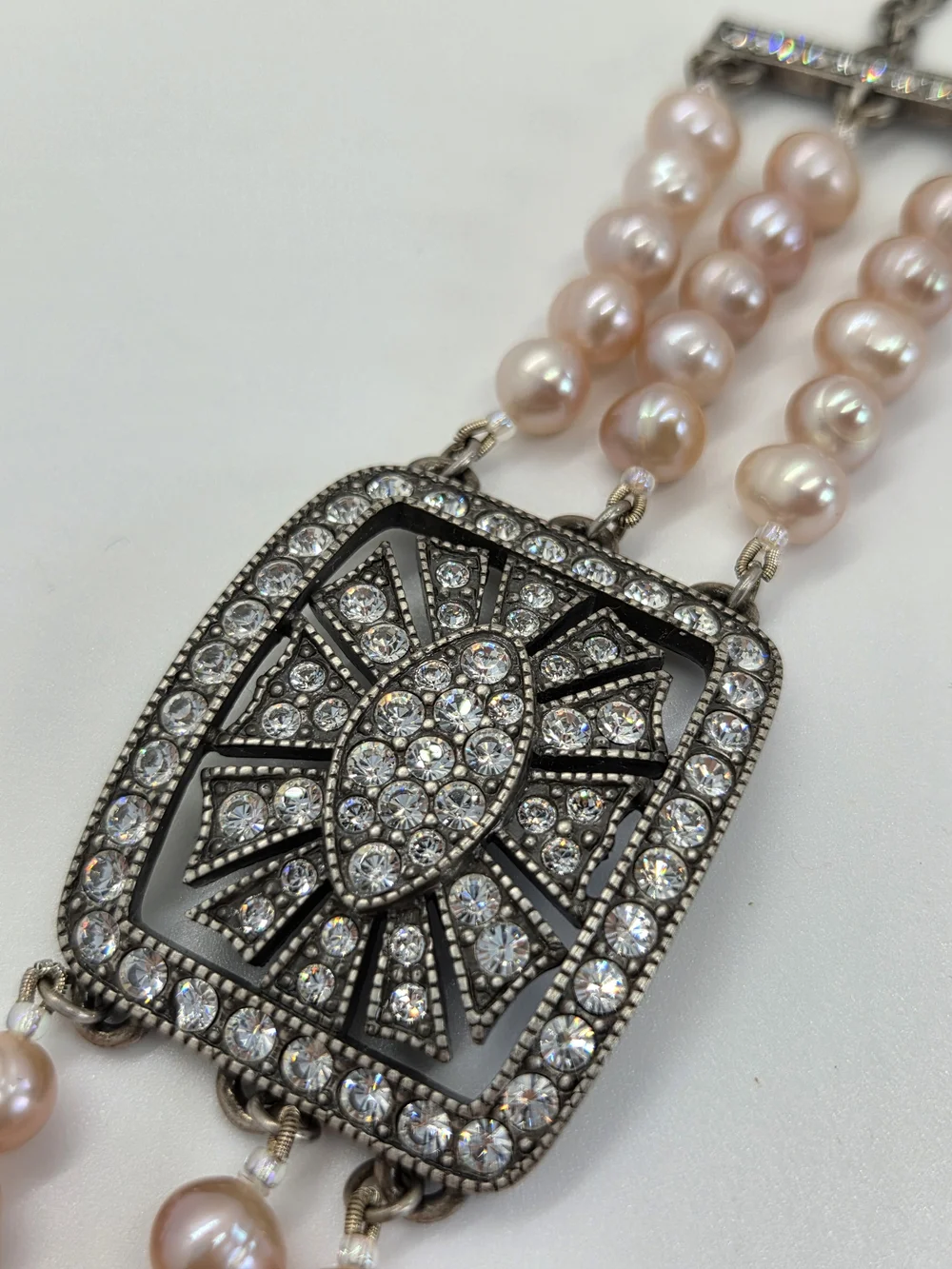 Blush Pearl and Crystal Statement Bracelet